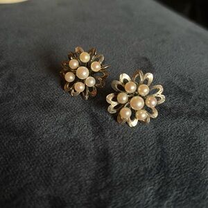 VTG Japanese Silver and Pearl Flower Earrings